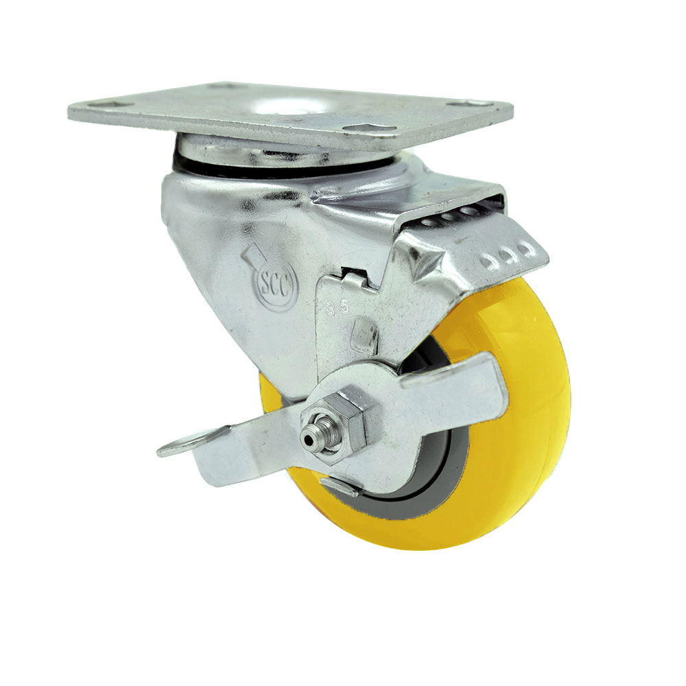 Replacement for Colson Caster 2.03256.95 BRK1 - Polyurethane Swivel Top Plate Swivel Caster with 3.5 in. Yellow Wheel & Top Locking Brake