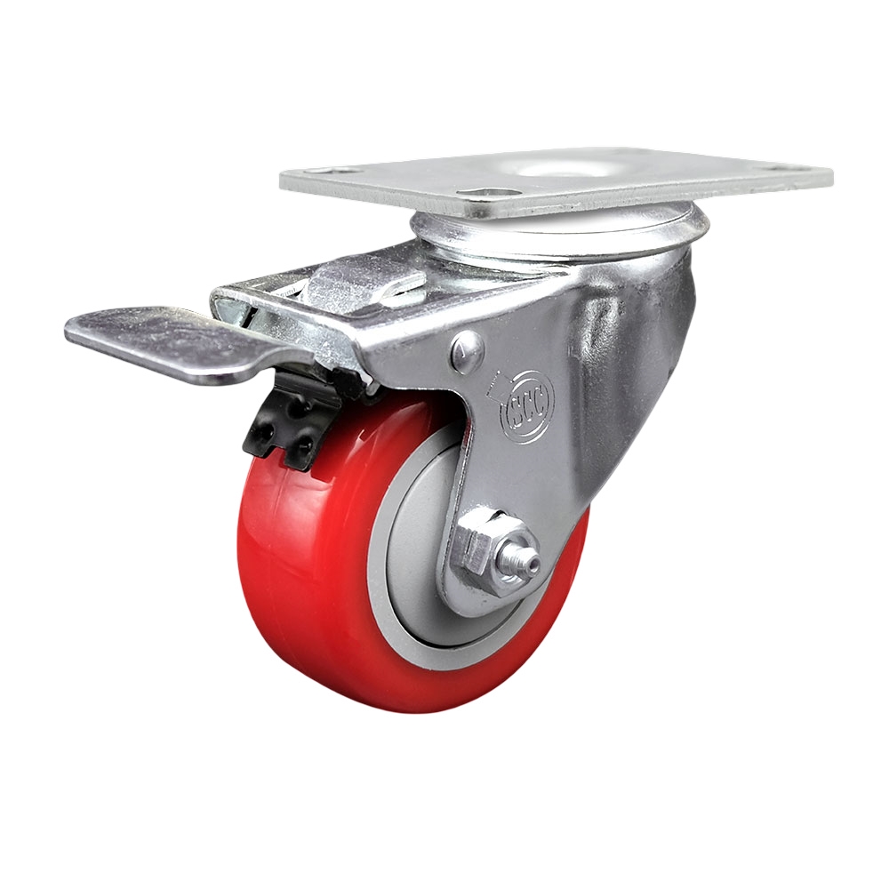Replacement for Colson Caster 2.03256.95 BRK5 - Polyurethane Swivel Top Plate Caster with 3.5 in. Red Wheel & Total Locking Brake - 300 lbs Capacity