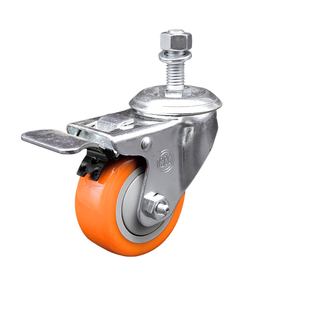 Replacement for Colson Caster 2.03354.92 MTG15 BRK5 - Polyurethane Swivel Threaded Stem Caster with 3 in. Orange Wheel & 0.75 x 1.75 in. Stem