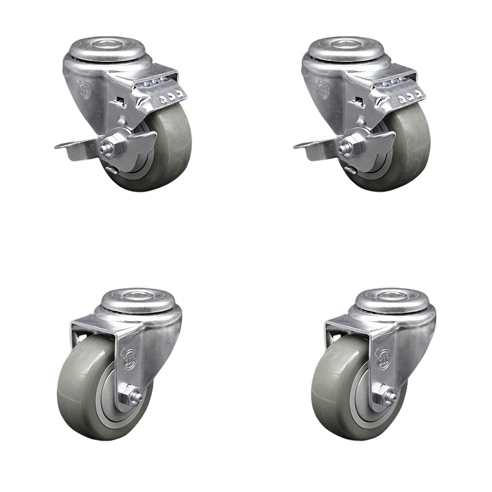 SCC-BH20S3514-PPUB-TLB-2-S-2 Polyurethane Swivel Bolt Hole Caster with 3.5 x 1.25 in. Gray Wheels - Set of 4