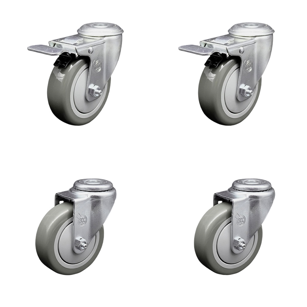 SCC-BHTTL20S414-PPUB-2-S-2 Polyurethane Swivel Bolt Hole Caster with 4 x 1.25 in. Gray Wheels - Set of 4
