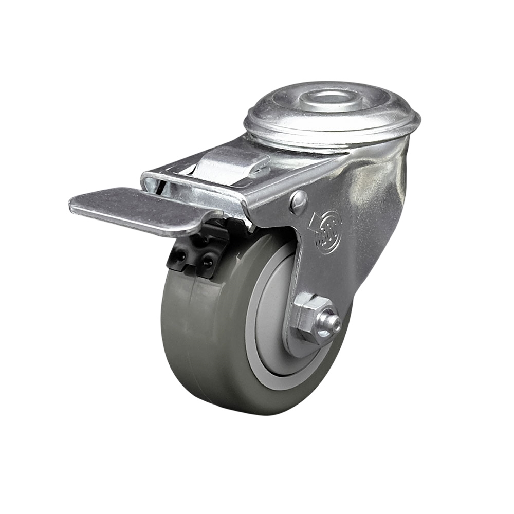 SCC-SSBHTTL20S3514-PPUB Stainless Steel Polyurethane Swivel Bolt Hole Caster with 3.5 x 1.25 in. Gray Wheel & Total Locking Brake