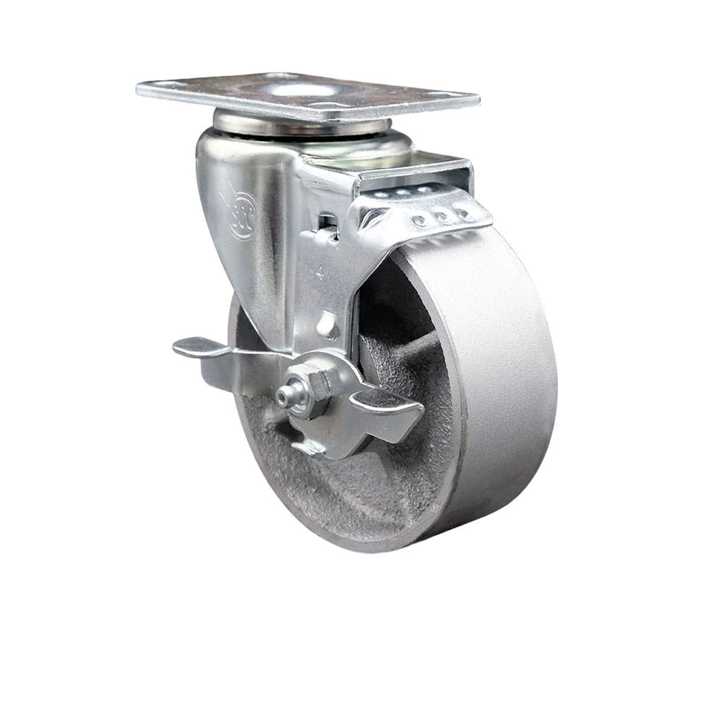 COL-SCC-20S414-SSS-TLB-TP2 Replacement for Colson Caster 2.04256.12 MTG59 BRK1 - Swivel Caster with Top Lock Brake & 4 in. Semi Steel Cast Iron Wheel