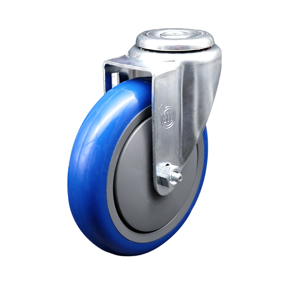 SCC-SSBH20S514-PPUB-BLUE Stainless Steel Polyurethane Swivel Bolt Hole Caster with 5 x 1.25 in. Blue Wheel