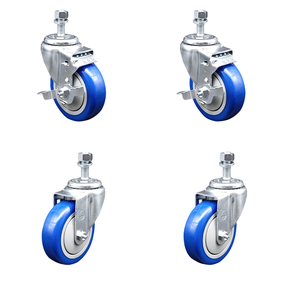 SCC-TS20S414-PPUB-BLUE-TLB-121315-2-S-2 Polyurethane Swivel Threaded Stem Caster with 4 x 1.25 in. Blue Wheels & 0.5 in. Stems - Set of 4