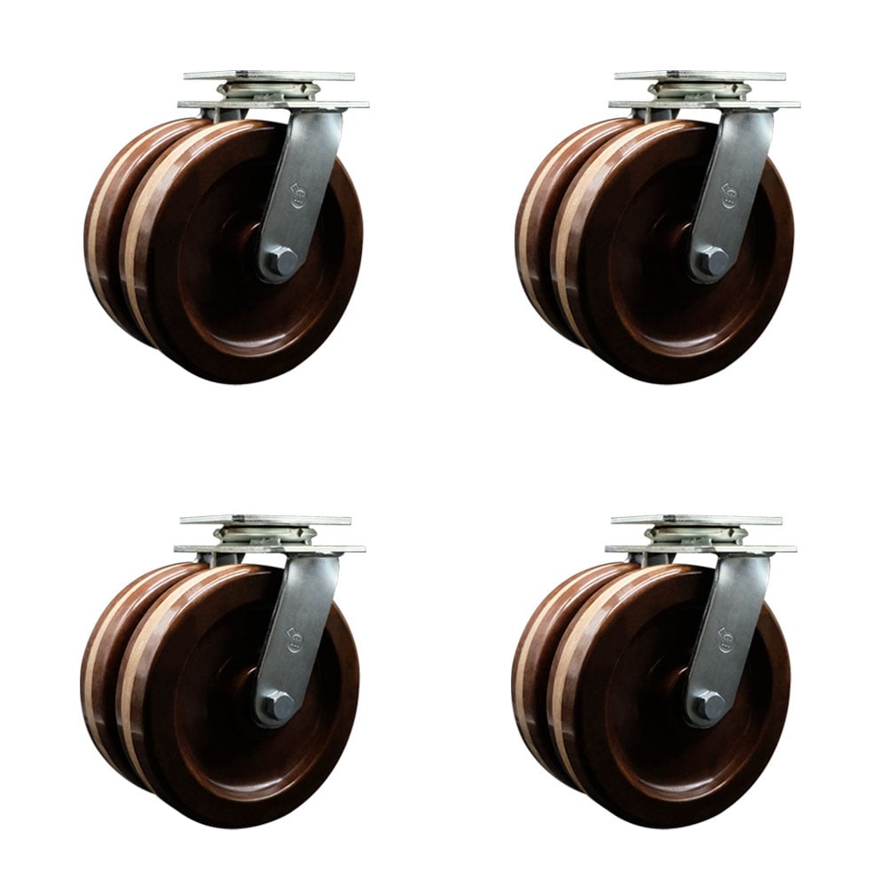 SCC-DW30CS820-PHRHT-4 Heavy Duty Swivel Caster with Dual 8 in. High Temperature Phenolic Wheels - 5000 lbs Total Capacity - Set of 4
