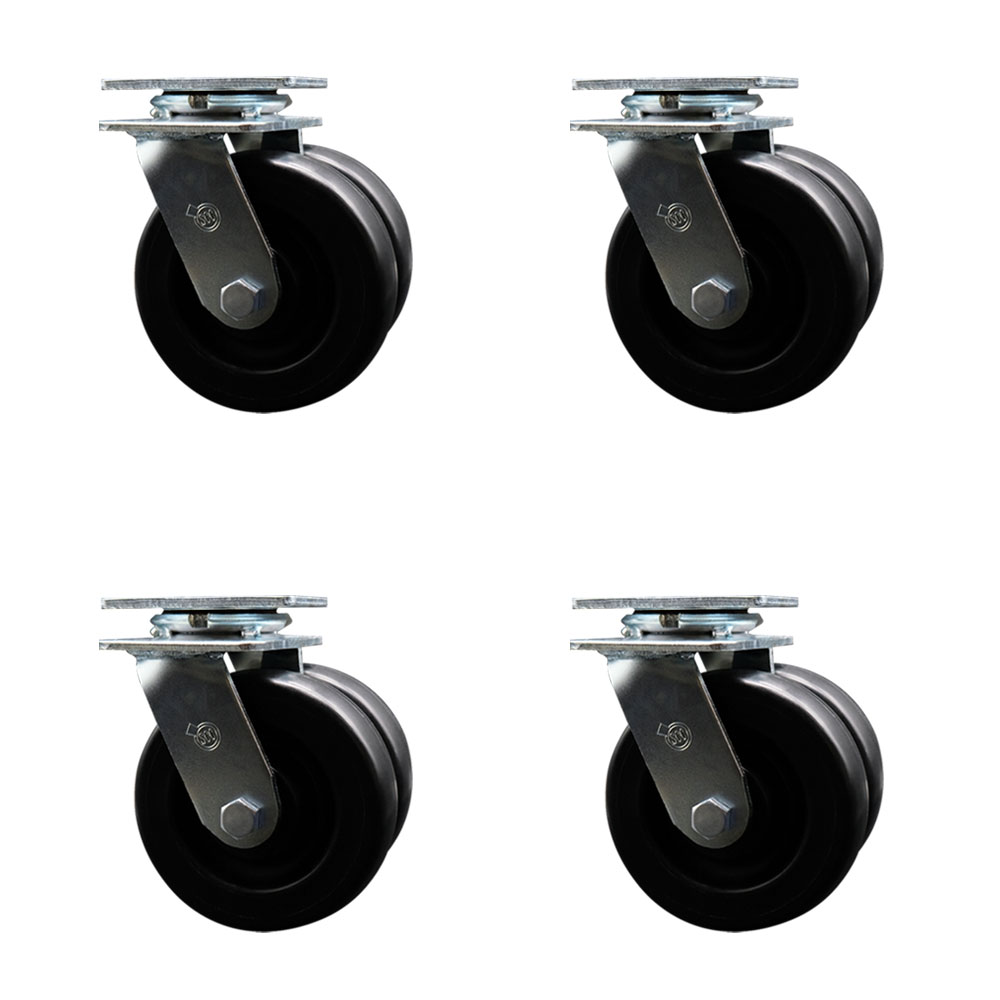 SCC-DW30CS620-POB-4 Heavy Duty Swivel Caster with Dual 6 in. Polyolefin Wheels & Ball Bearings - 5000 lbs Total Capacity - Set of 4