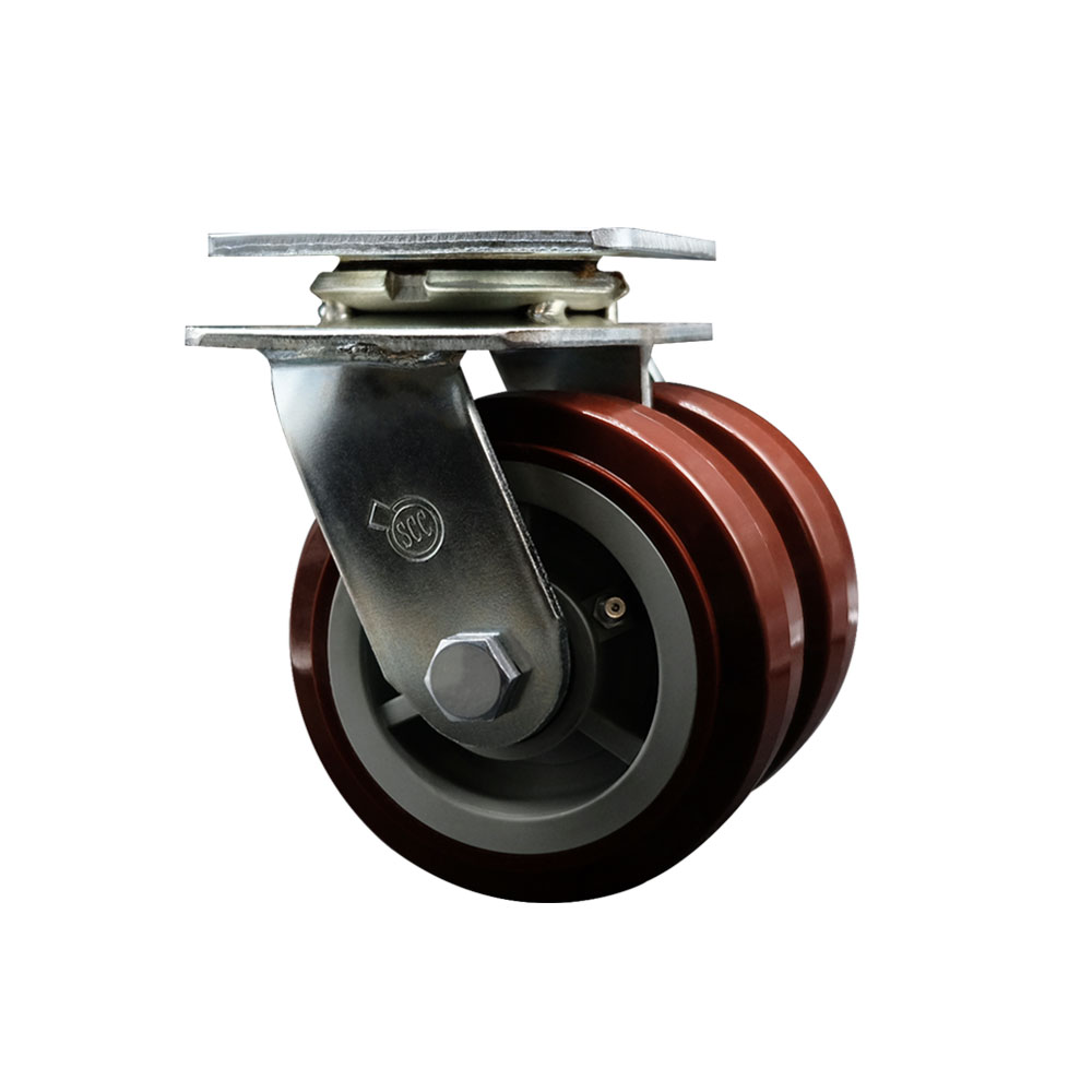 SCC-DW30CS520-PPUB Heavy Duty Swivel Top Plate Caster with Dual 5 in. Polyurethane Wheels & Ball Bearings - 1250 lbs Capacity per Caster