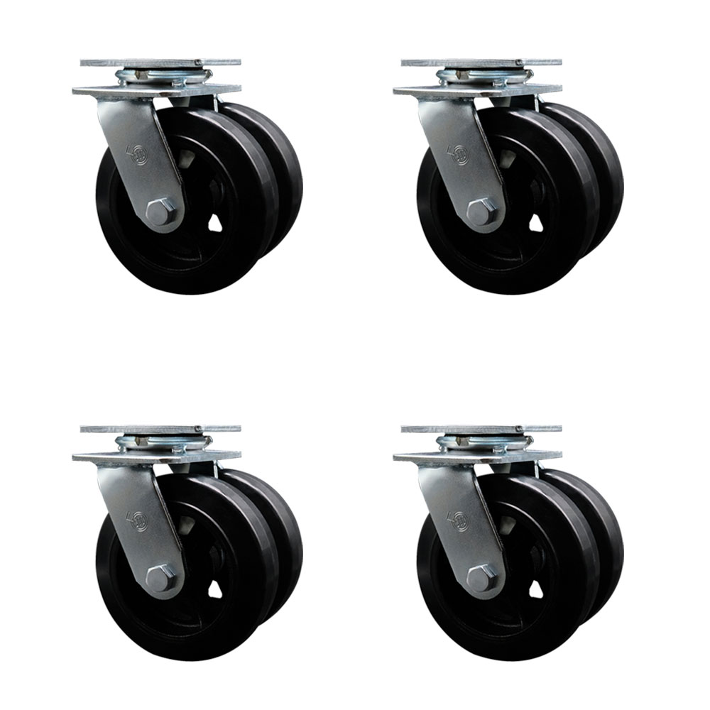 SCC-DW30CS620-RSR-4 Heavy Duty Swivel Caster with Dual 6 in. Rubber on Metal Wheels - 4000 lbs Total Capacity - Set of 4