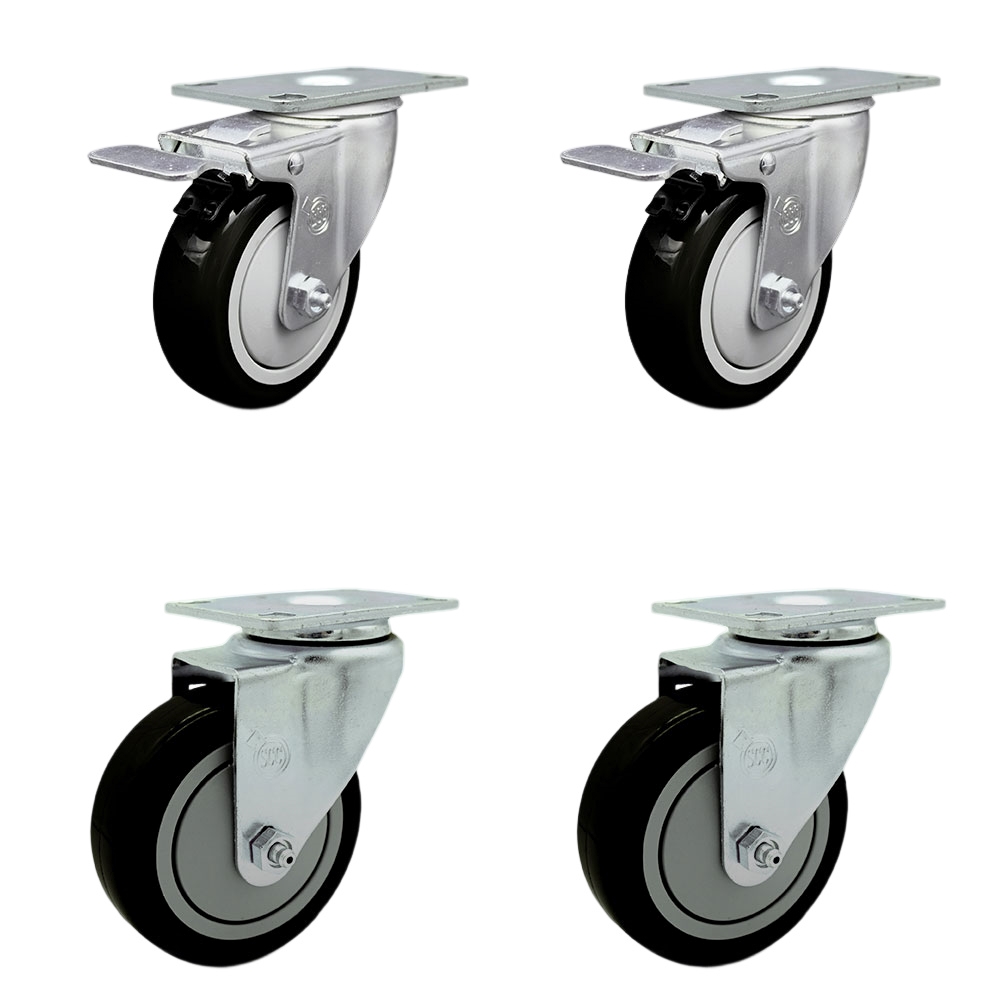 SCC-SSTTL20S414-PPUB-BLK-2-S-2 Stainless Steel Polyurethane Swivel Top Plate Caster with 4 x 1.25 in. Black Wheels - Set of 4