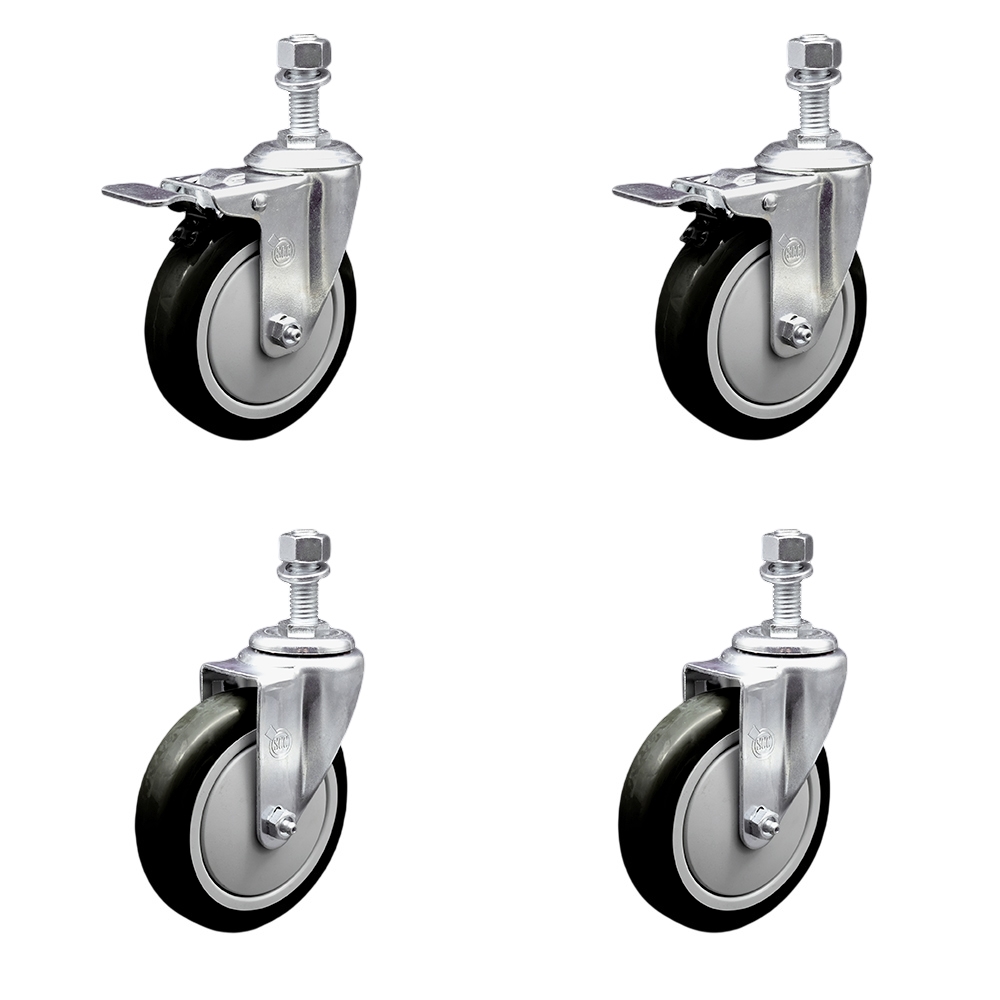 SCC-TSTTL20S514-PPUB-BLK-121315-2-S-2 Polyurethane Swivel Threaded Stem Caster with 5 x 1.25 in. Black Wheels & 0.5 in. Stems - Set of 4