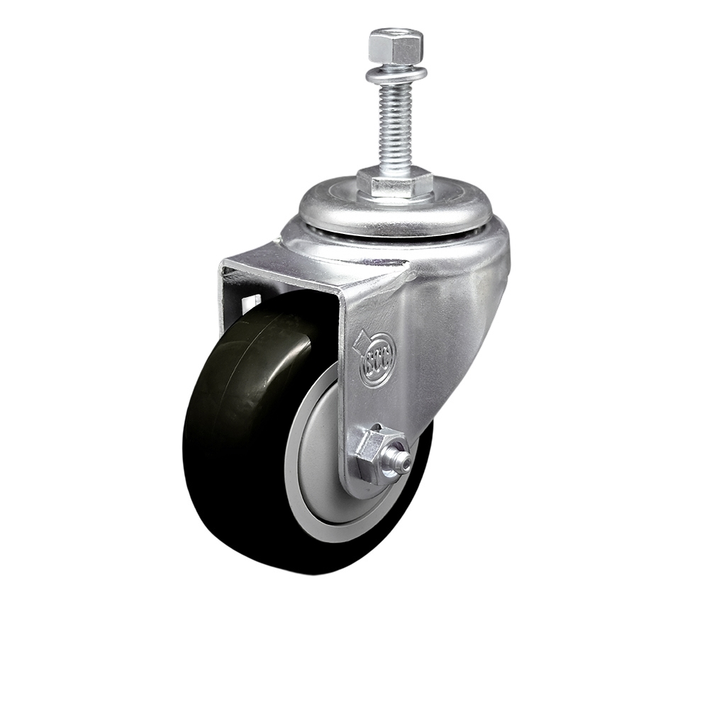 SCC-TS20S3514-PPUB-BLK-381615 Polyurethane Swivel Threaded Stem Caster with 3.5 x 1.25 in. Black Wheel & 0.38 in. Stem
