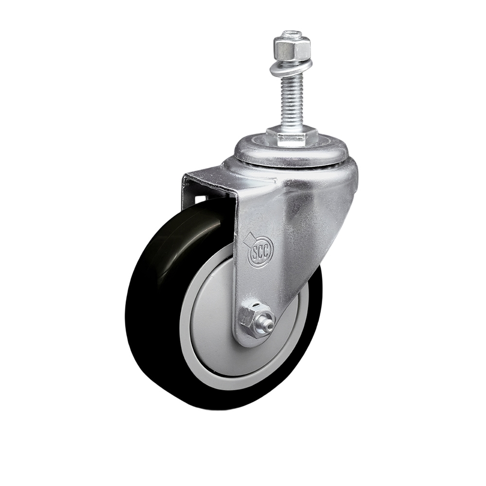 SCC-TS20S414-PPUB-BLK-381615 Polyurethane Swivel Threaded Stem Caster with 4 x 1.25 in. Black Wheel & 0.38 in. Stem