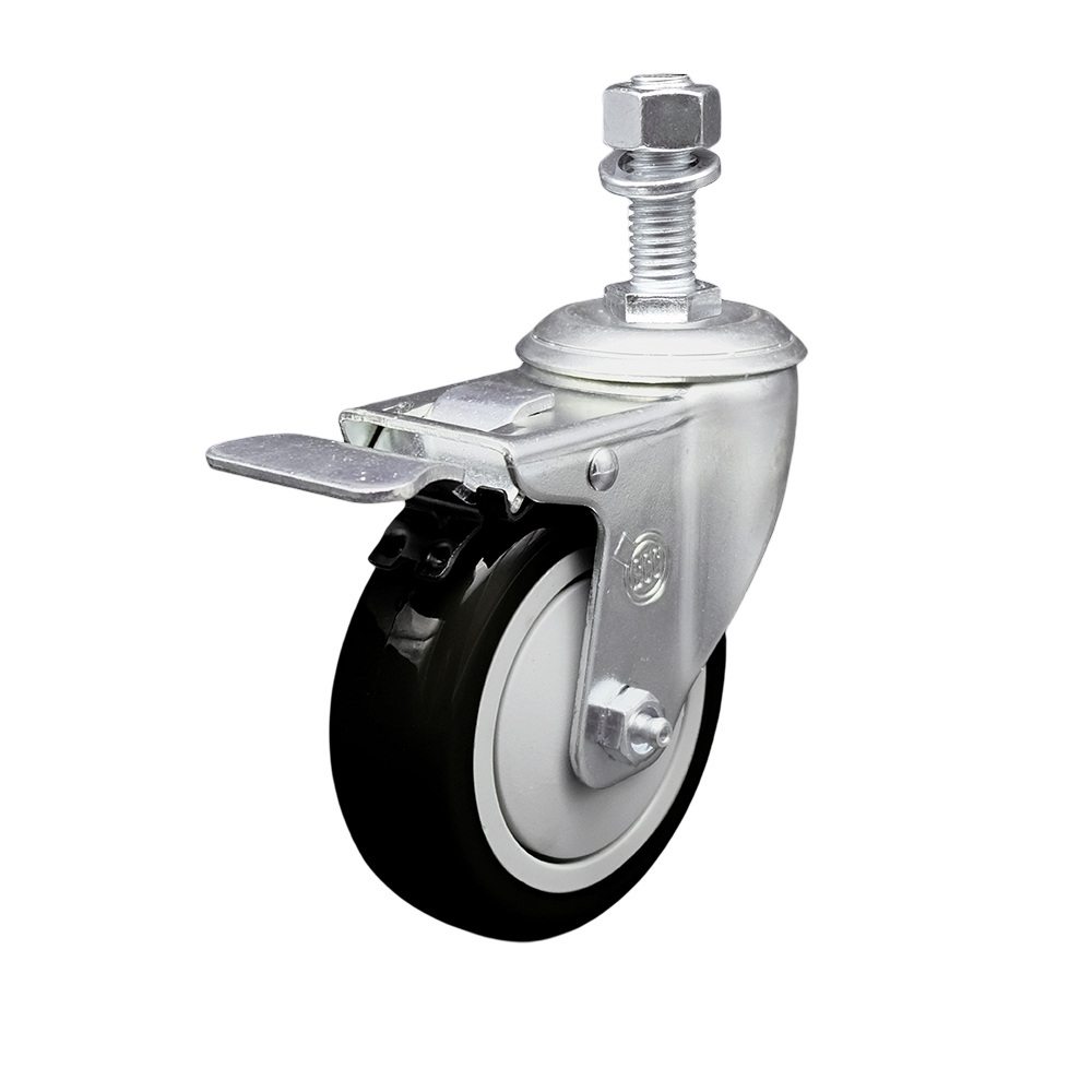 Replacement for Colson Caster 2.04254.95 MTG10 BRK5-Polyurethane Swivel Threaded Stem Caster with 4 in. Black Wheel & 0.5 x 0.75 in. Stem
