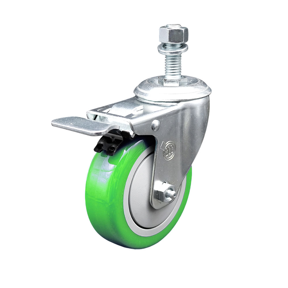 Replacement for Colson Caster 2.04254.95 MTG15 BRK5 - Polyurethane Swivel Threaded Stem Caster with 4 in. Green Wheel & 0.75 x 1.75 in. Stem