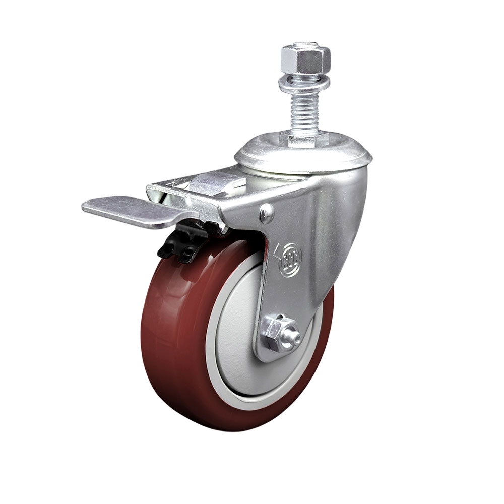 Replacement for Colson Caster 2.04254.95 MTG13 BRK5 - Polyurethane Swivel Threaded Stem Caster with 4 in. Maroon Wheel & 0.62 x 1.75 in. Stem