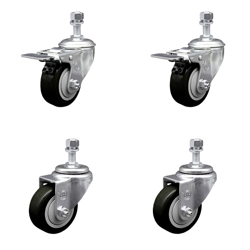SCC-TSTTL20S3514-PPUB-BLK-M1215-2-S-2 Polyurethane Swivel Threaded Stem Caster with 3.5 x 1.25 in. Black Wheels & 12 mm Stems - Set of 4