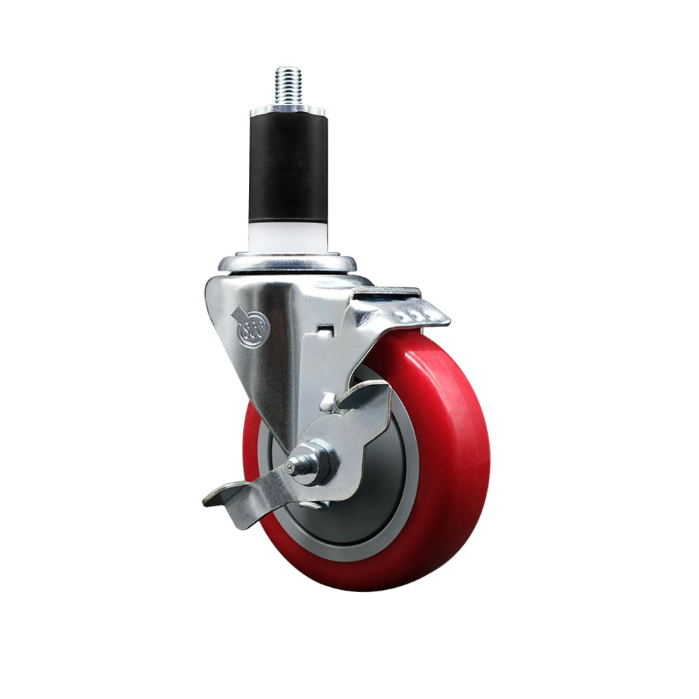 Replacement Caster for Ser-Ware Caster 4B-0050-B - Swivel Expanding Stem Caster with 4 in. Red Polyurethane Wheel with Top Lock Brake & 1.5 in. Stem
