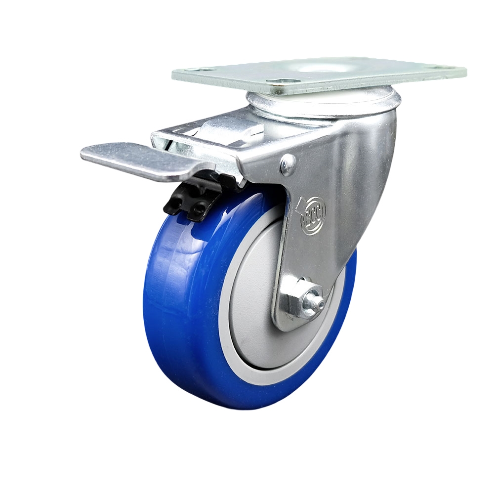 Replacement for Colson Caster 2.04256.95 BRK5 - Polyurethane Swivel Top Plate Caster with 4 in. Blue Wheel & Total Locking Brake - 350 lbs Capacity
