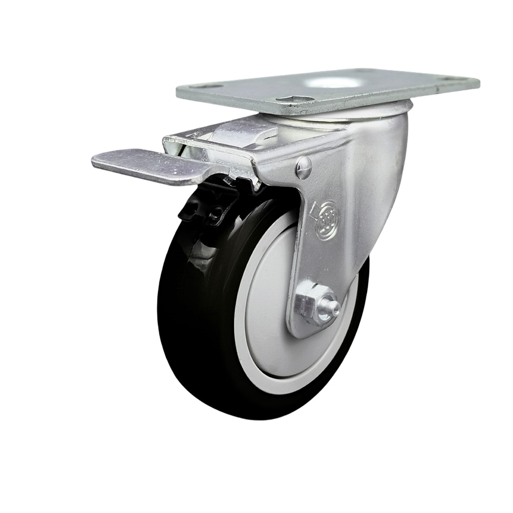 SCC-SSTTL20S414-PPUB-BLK Stainless Steel Polyurethane Swivel Top Plate Caster with 4 x 1.25 in. Black Wheel & Total Locking Brake