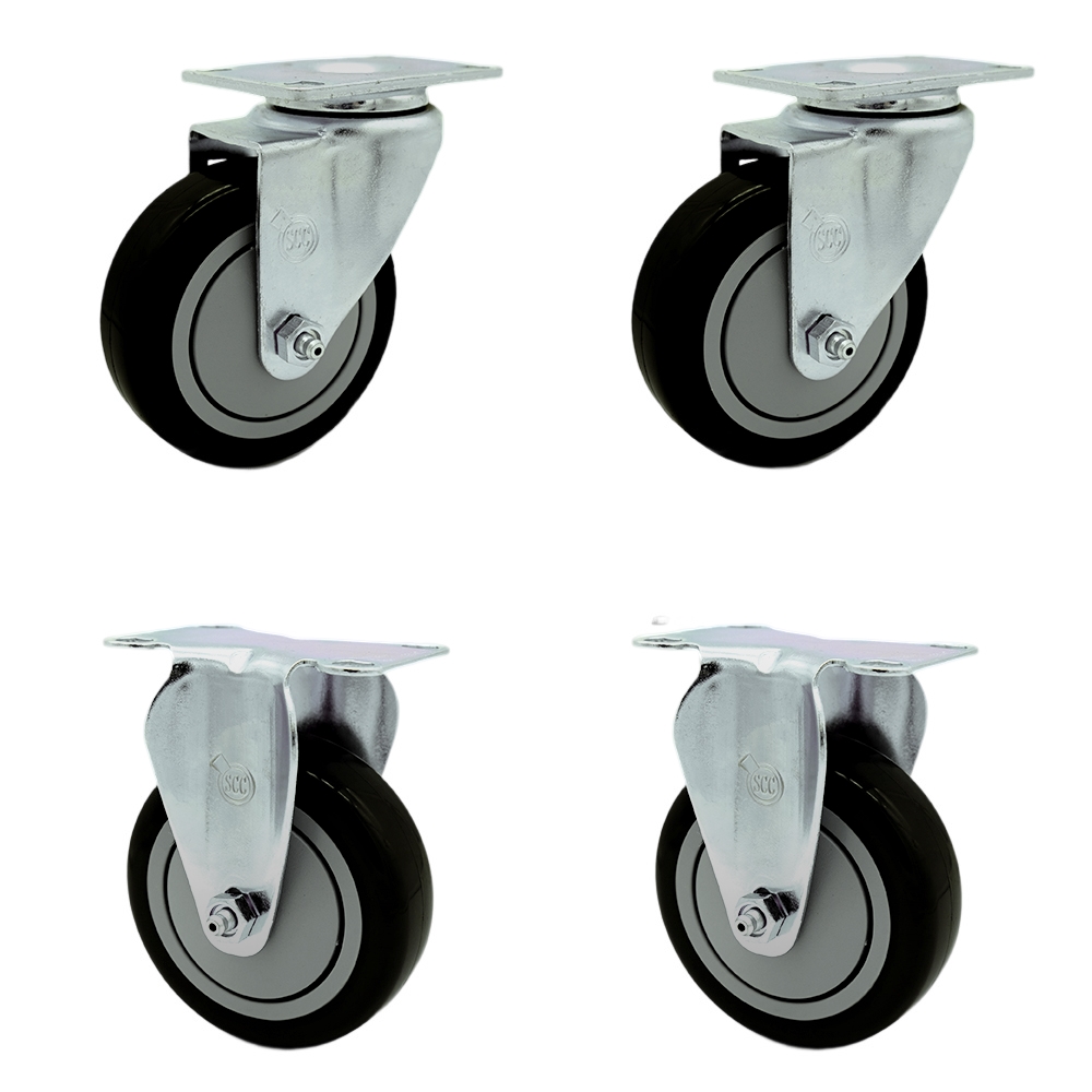 SCC-SS20S414-PPUB-BLK-2-R414-2 Stainless Steel Polyurethane Swivel Top Plate Caster with 4 x 1.25 in. Black Wheels - Set of 4