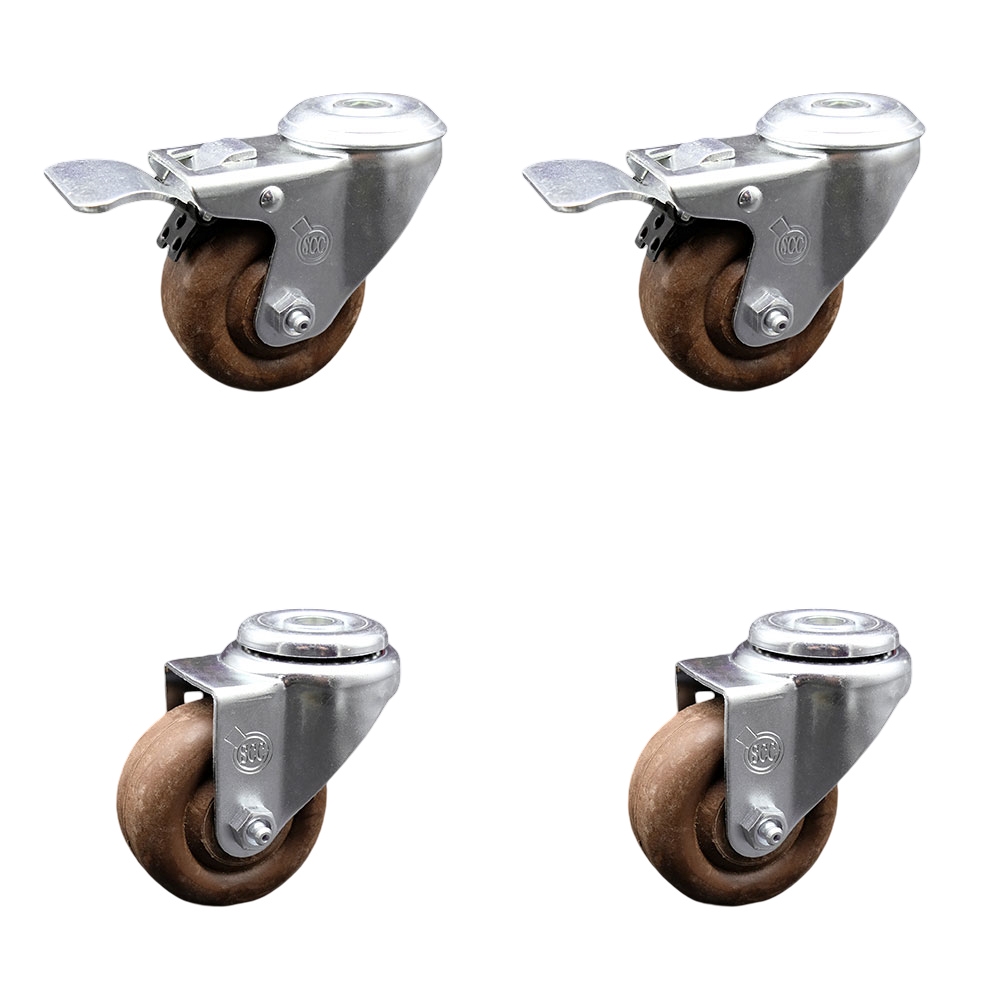 SCC-SSBHTTL20S314-GFNSHT-2-S-2 Stainless Steel High Temperature Glass Filled Nylon Swivel Bolt Hole Caster with 3 x 1.25 in. Brown Wheels - Set of 4