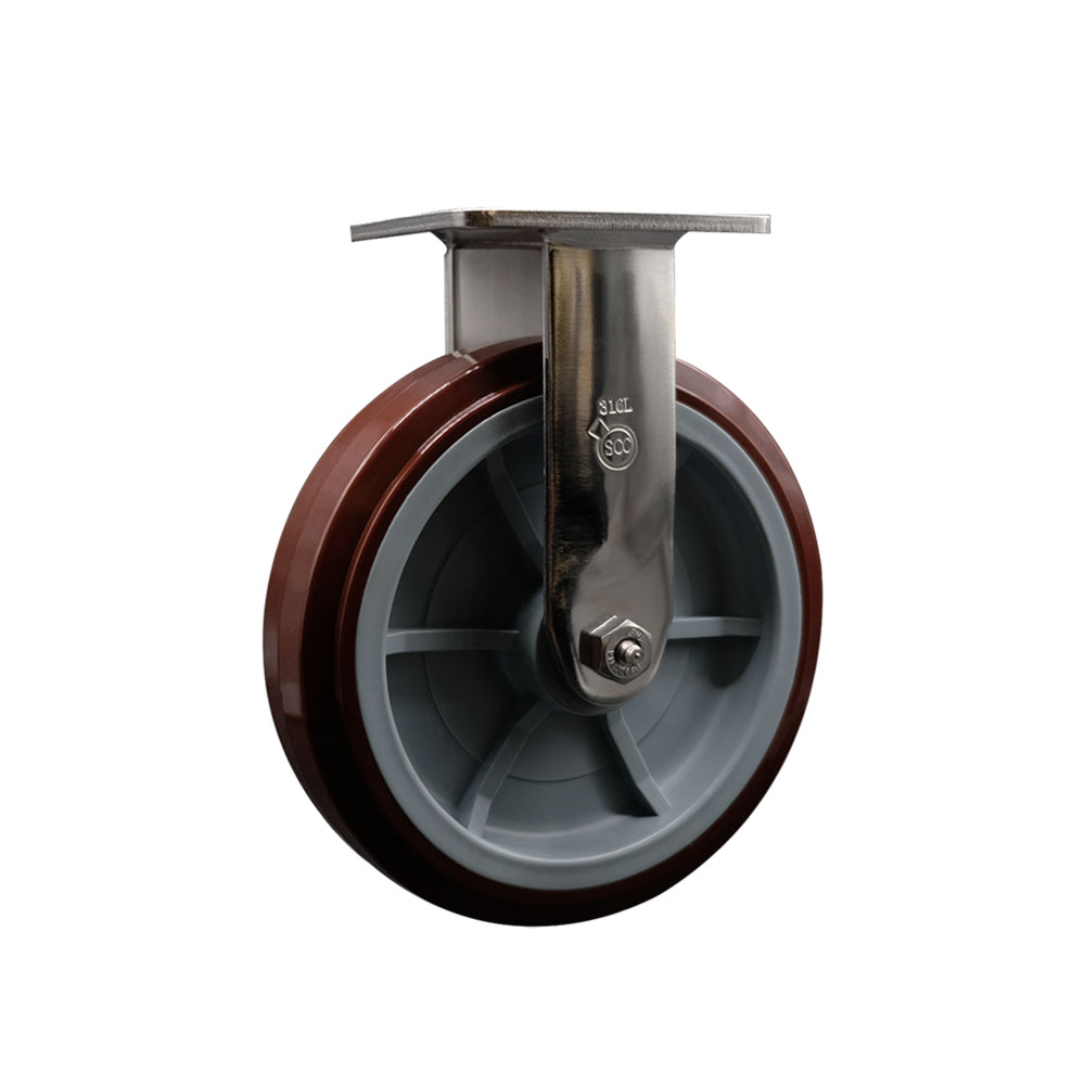 316 Stainless Steel Heavy Duty Rigid Top Plate Caster with 8 in. Polyurethane Wheel & Ball Bearings - 1000 lbs Capacity per Caster