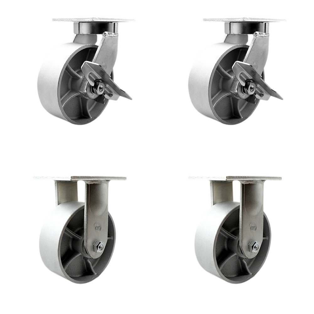 Extra Heavy Duty 8 x 3 in. Semi Steel Cast Iron Swivel Caster Set for Cranes, Gantries, Hoists & Winches - Set of 4 - 2500 lbs per Caster