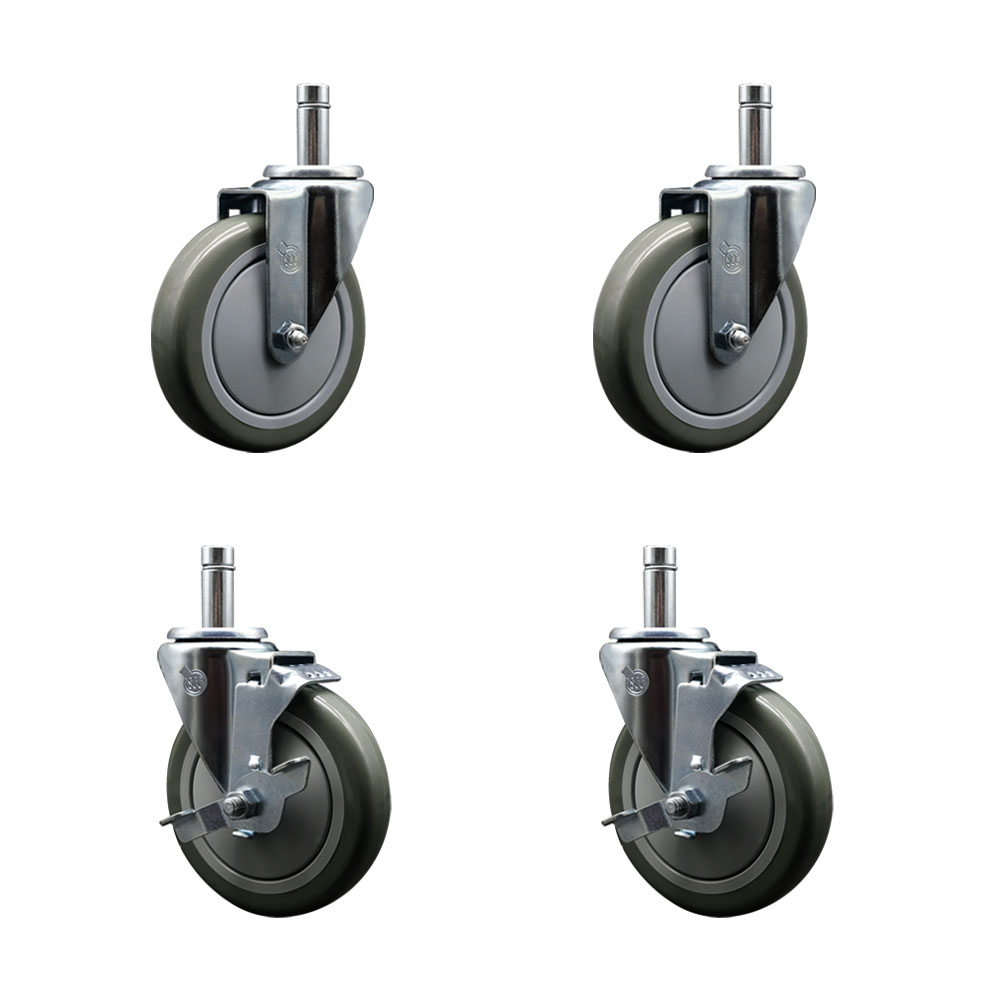 Replacement Set for Rapids Casters 4A461 - Swivel 0.845 in. Grip Ring Stem Casters with 5 in. Maroon Polyurethane Wheel