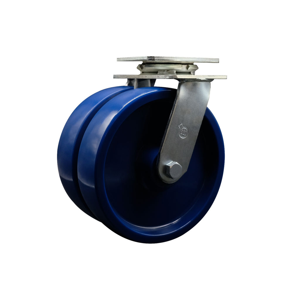 SCC-DW30CS820-SPUB Heavy Duty Swivel Top Plate Caster with Dual 8 in. Solid Polyurethane Wheels & Ball Bearings - 1250 lbs Capacity per Caster
