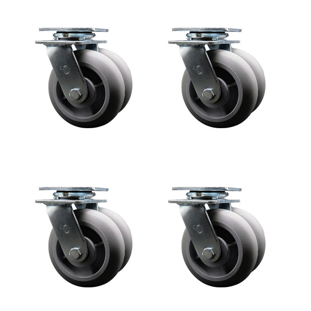 SCC-DW30CS620-TPRRD-4 Heavy Duty Swivel Caster with Dual 6 in. Thermoplastic Rubber Donut Tread Wheels - 4000 lbs Total Capacity - Set of 4