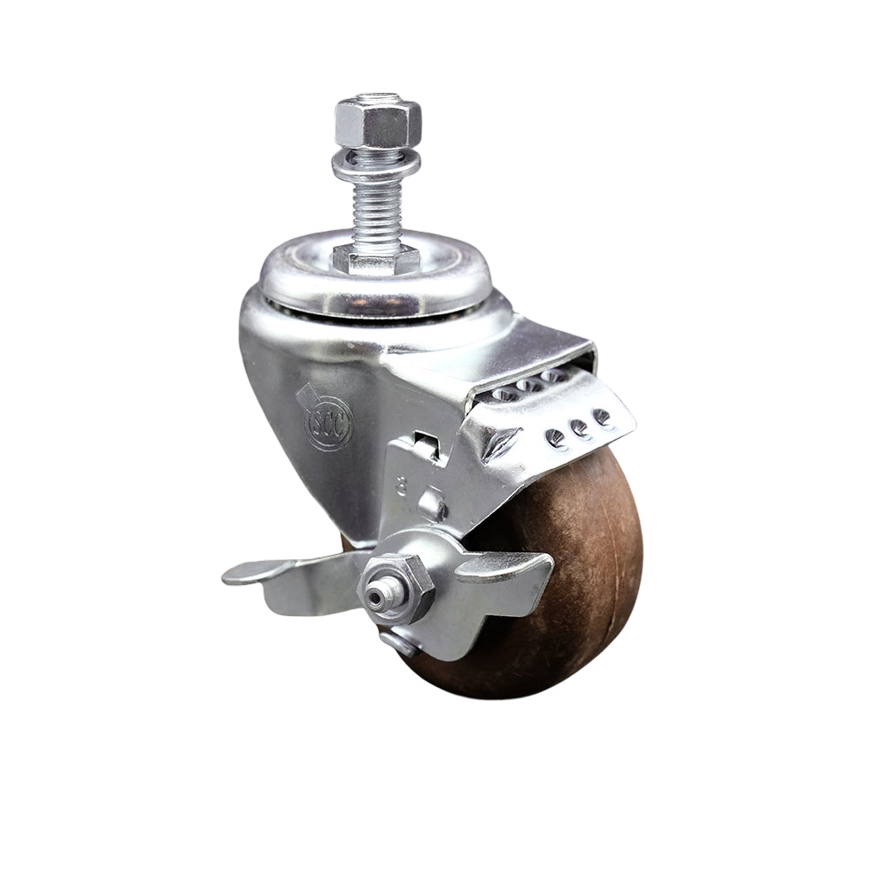 Stainless Steel High Temperature Glass Filled Nylon Swivel Threaded Stem Caster with 3 x 1.25 in. Brown Wheel & 0.5 in. Stem