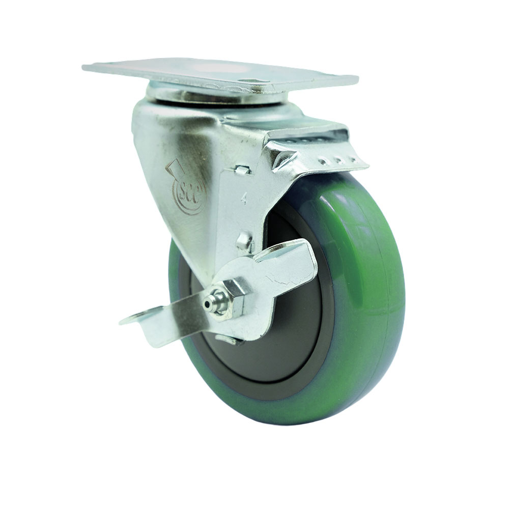 Replacement Caster for Uline Caster H-7448SWB - Stainless Steel Swivel Top Plate Caster with 4 in. Green Polyurethane Wheel & Top Lock Brake