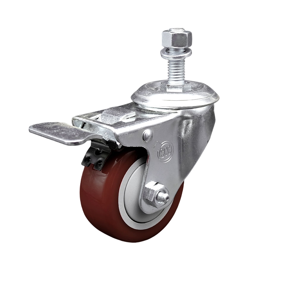 Replacement for Colson Caster 2.03354.92 MTG10 BRK5 - Polyurethane Swivel Threaded Stem Caster with 3 in. Maroon Wheel & 0.5 x 0.75 in. Stem