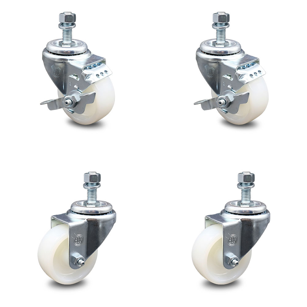 SCC-TS20S314-NYS-M1215-2-TLB-2 Nylon Swivel Threaded Stem Caster with 3 x 1.25 in. White Wheels & 12 mm Stems - Set of 4