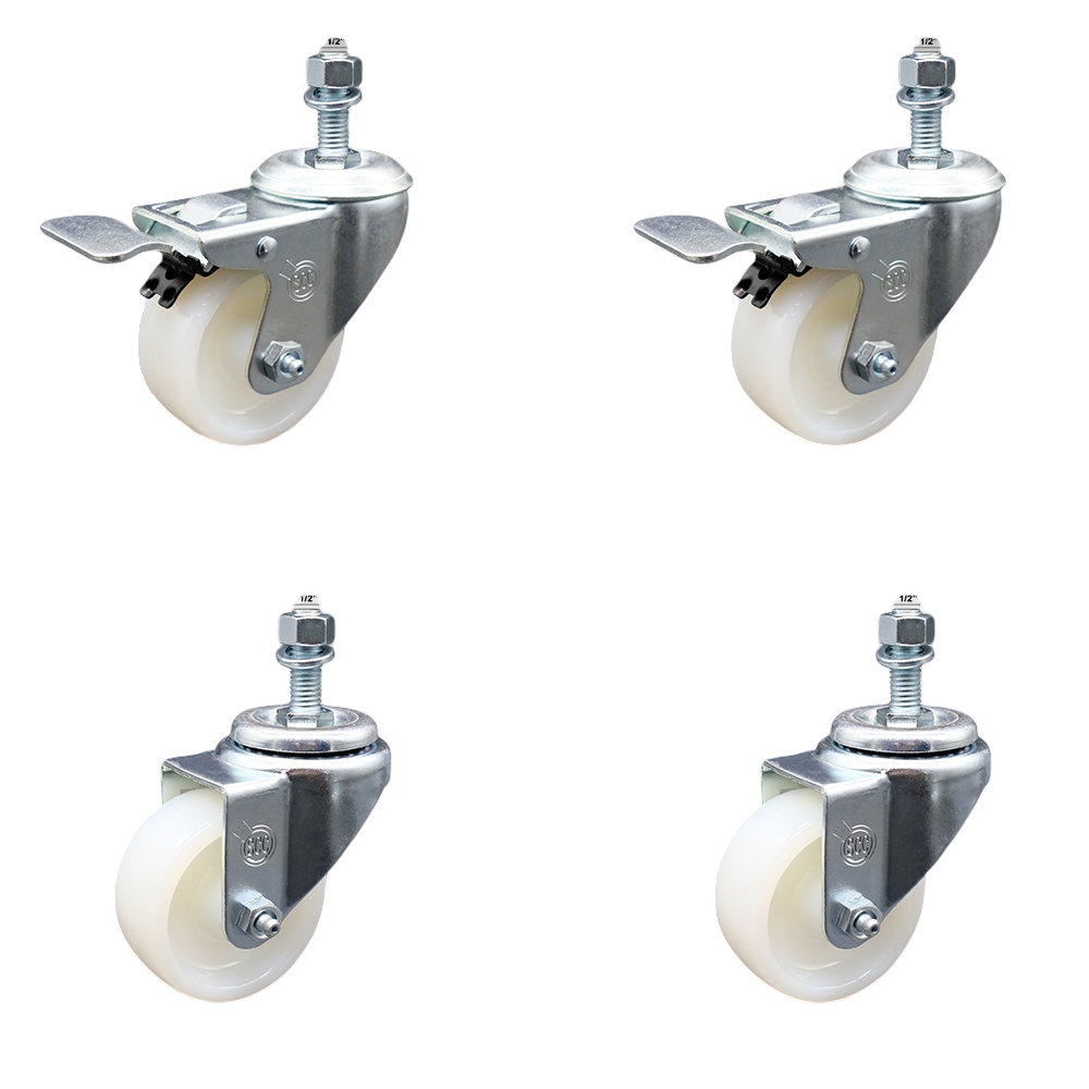 SCC-SSTSTTL20S314-NYS-121315-2-S-2 Stainless Steel Nylon Swivel Threaded Stem Caster with 3 x 1.25 in. White Wheels & 0.5 in. Stems - Set of 4