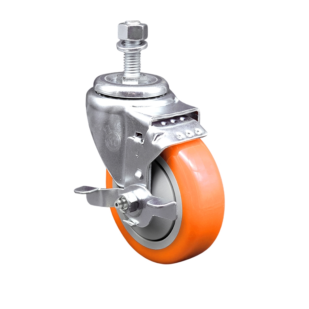 COL-SCC-TS20S414-PPUB-ORG-TLB-121315 Replacement for Colson Caster 2.04254.95 BRK1 - Polyurethane Swivel Threaded Stem Caster - 350 lbs Capacity