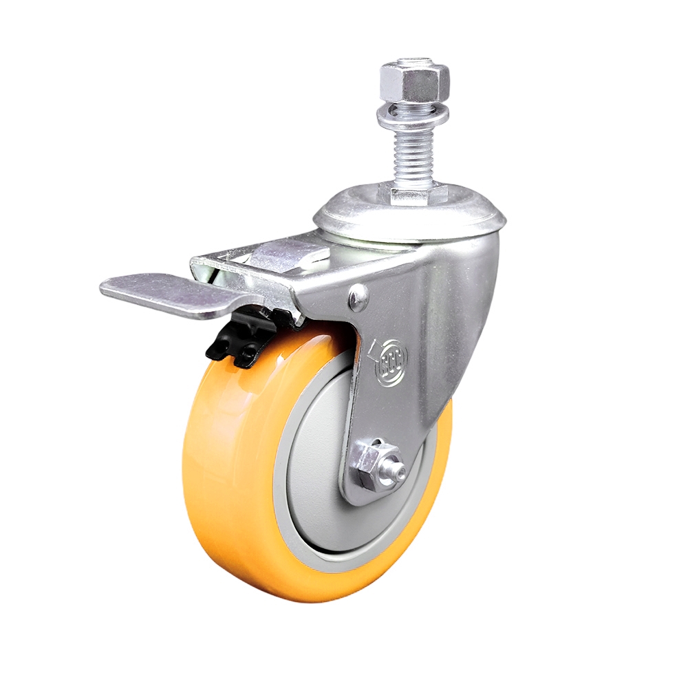 Replacement for Colson Caster 2.04254.95 MTG11 BRK5 - Polyurethane Swivel Threaded Stem Caster with 4 in. Yellow Wheel & 0.5 x 1 in. Stem