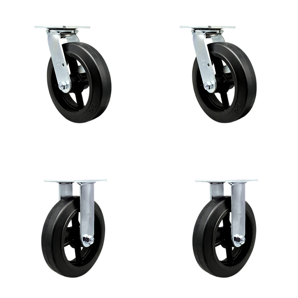 Replacement Set for Hippo Hopper Casters RC8-2-SET - Top Plate Caster with 8 in. Rubber on Cast Iron Wheel - 2000 lbs Total Capacity