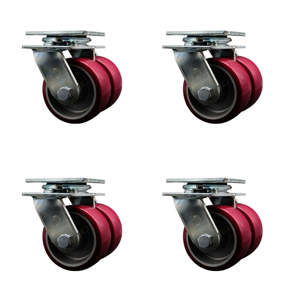 SCC-DW30CS420-PAB-4 Heavy Duty Swivel Caster with Dual 4 in. Polyurethane on Aluminum Wheels & Ball Bearings - 5000 lbs Total Capacity - Set of 4