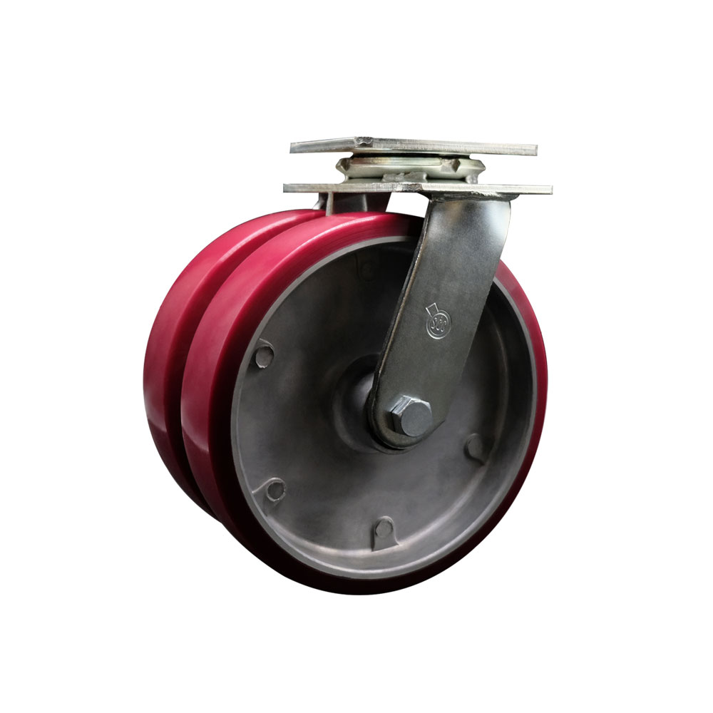 SCC-DW30CS820-PAB Heavy Duty Swivel Top Plate Caster with Dual 8 in. Polyurethane on Aluminum Wheels & Ball Bearings - 1250 lbs Capacity per Caster