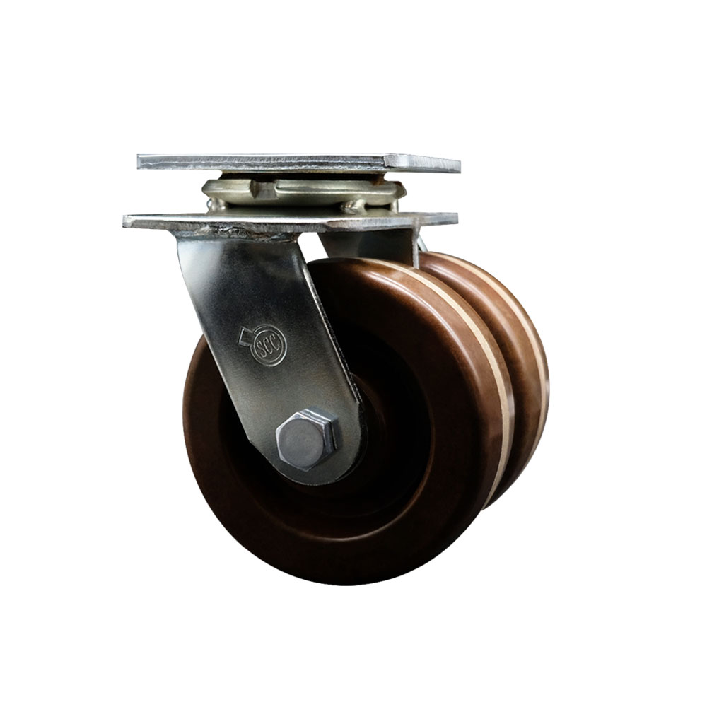 SCC-DW30CS520-PHRHT Heavy Duty Swivel Top Plate Caster with Dual 5 in. High Temperature Phenolic Wheels - 1250 lbs Capacity per Caster
