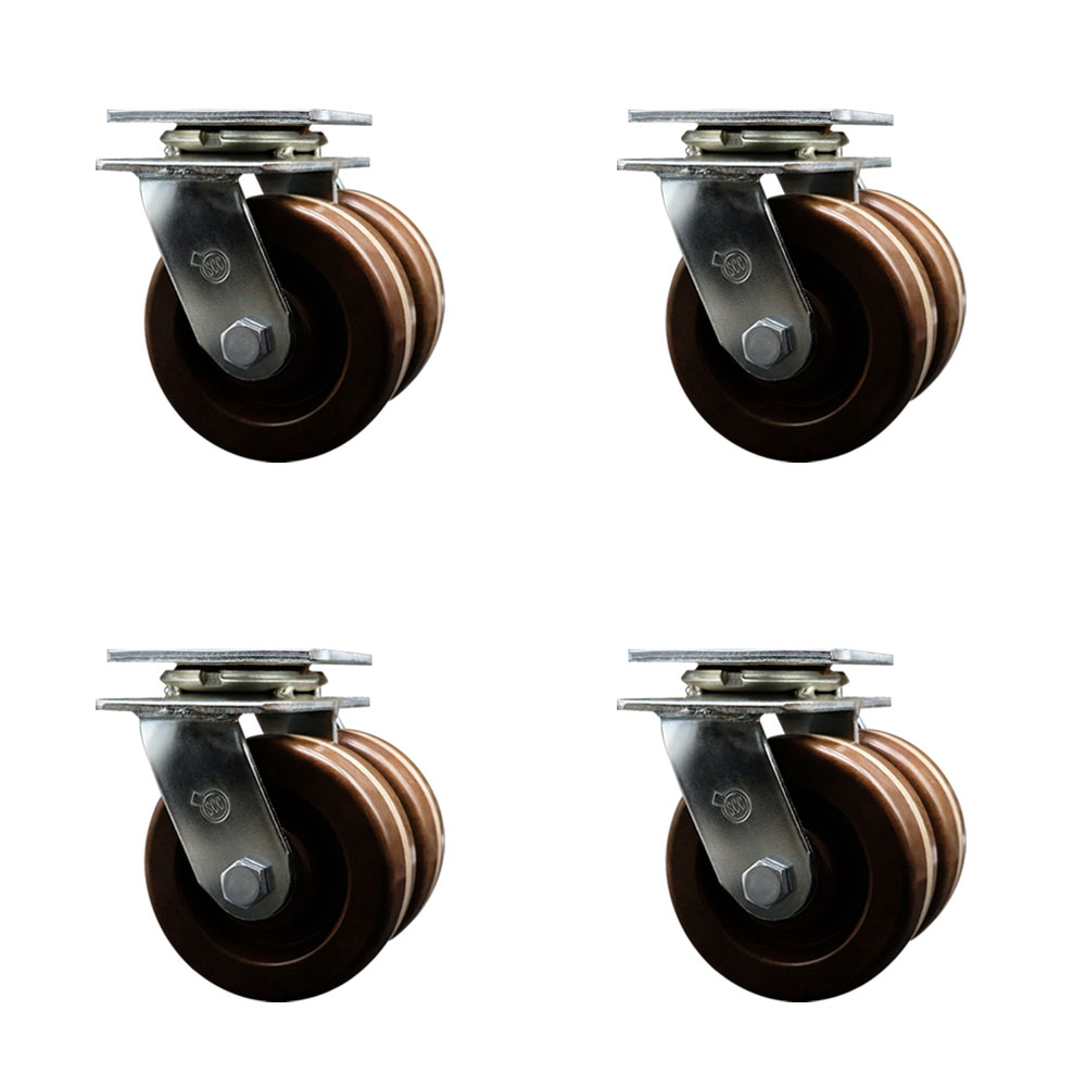 SCC-DW30CS520-PHRHT-4 Heavy Duty Swivel Caster with Dual 5 in. High Temperature Phenolic Wheels - 5000 lbs Total Capacity - Set of 4