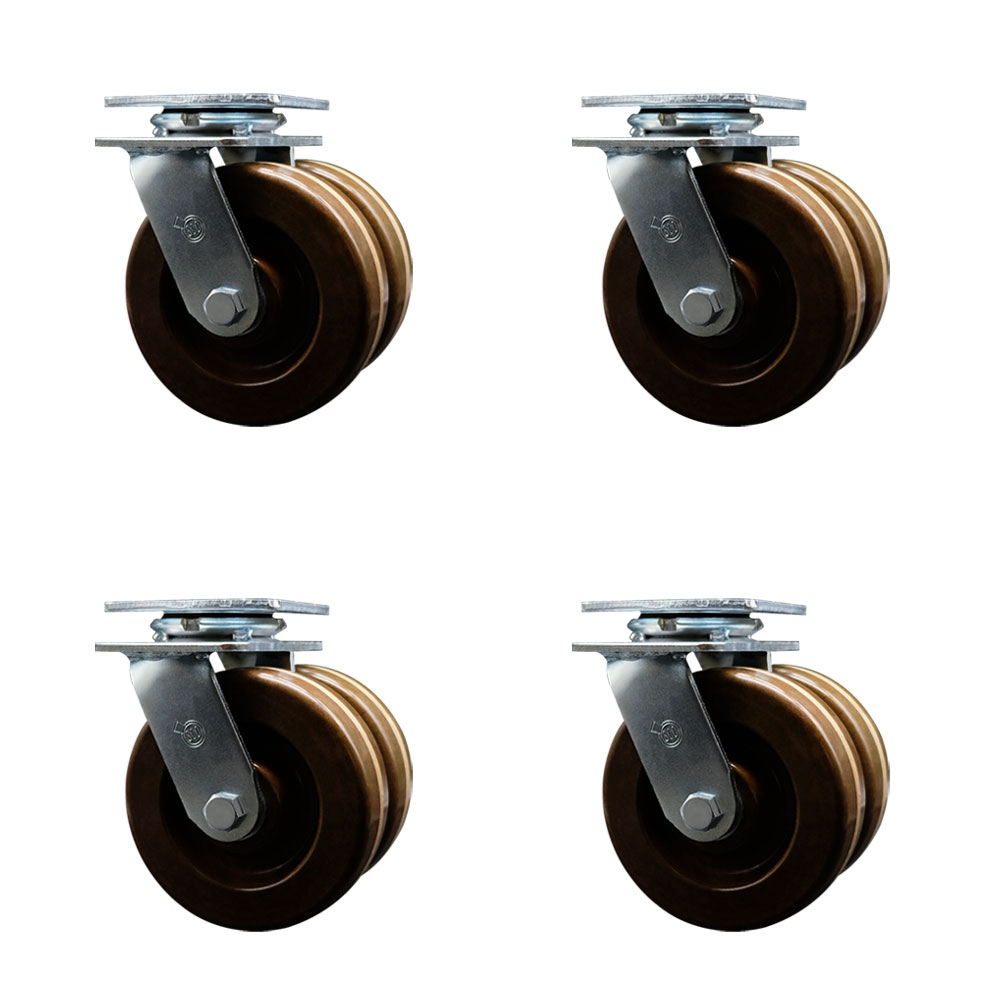 SCC-DW30CS620-PHRHT-4 Heavy Duty Swivel Caster with Dual 6 in. High Temperature Phenolic Wheels - 5000 lbs Total Capacity - Set of 4