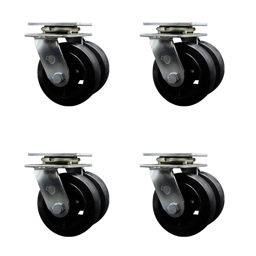 SCC-DW30CS520-RSR-4 Heavy Duty Swivel Caster with Dual 5 in. Rubber on Metal Wheels - 3600 lbs Total Capacity - Set of 4