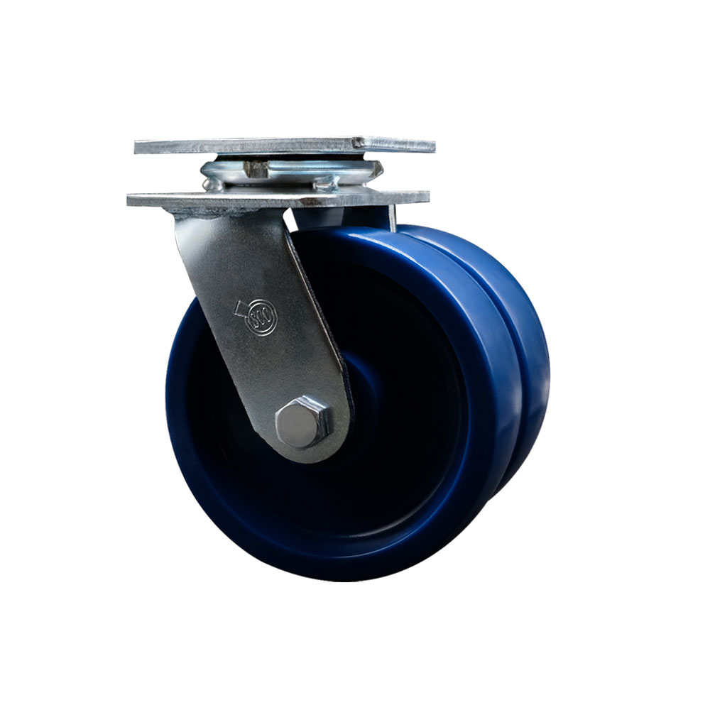 SCC-DW30CS620-SPUR Heavy Duty Swivel Top Plate Caster with Dual 6 in. Solid Polyurethane Wheels - 1250 lbs Capacity per Caster