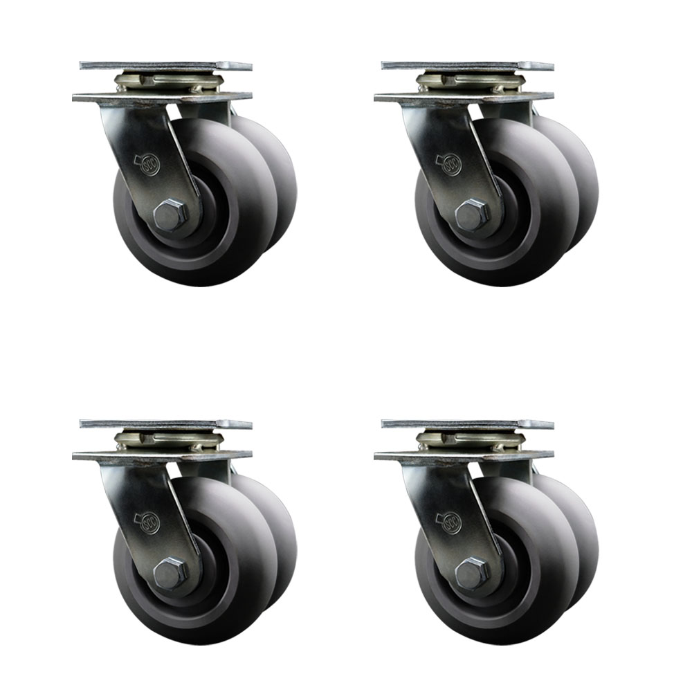 SCC-DW30CS520-TPRRD-4 Heavy Duty Swivel Caster with Dual 5 in. Thermoplastic Rubber Donut Tread Wheels - 2800 lbs Total Capacity - Set of 4