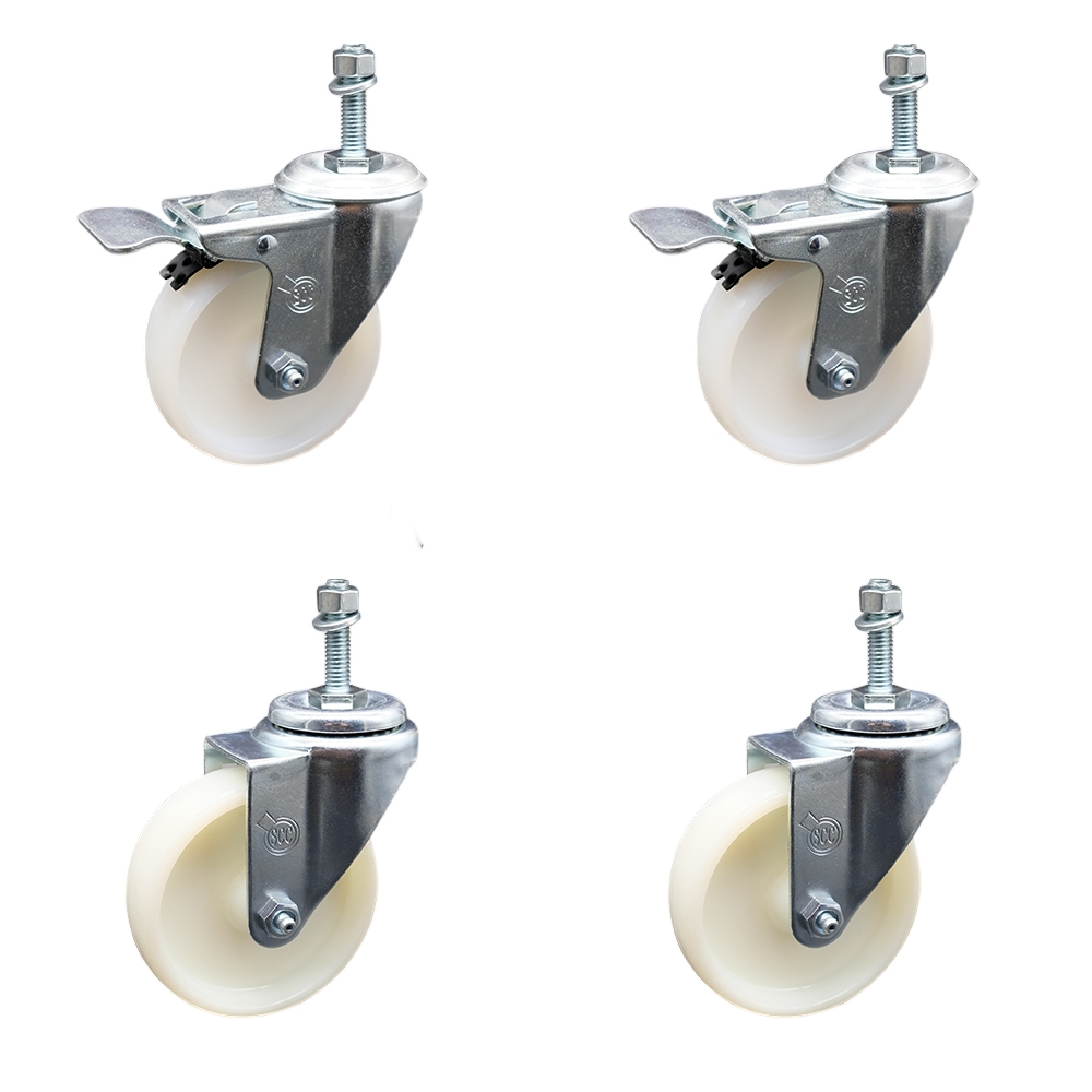 SCC-TSTTL20S414-NYS-M1015-2-S-2 Nylon Swivel Threaded Stem Caster with 4 x 1.25 in. White Wheels & 10 mm Stems - Set of 4