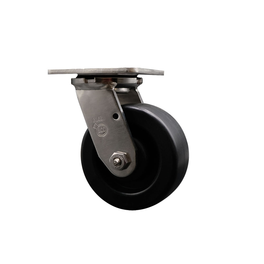 316 Stainless Steel Heavy Duty Swivel Top Plate Caster with 5 in. Polyolefin Wheel & Delrin Bearings - 650 lbs Capacity per Caster