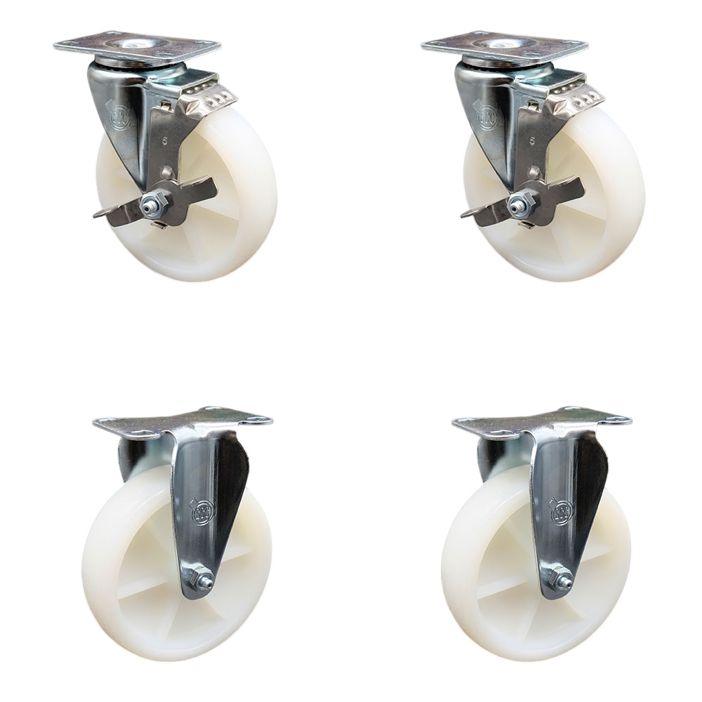 SCC-SS20S514-NYS-TLB-2-R-2 Stainless Steel Nylon Swivel Top Plate Caster with 5 x 1.25 in. White Wheels - Set of 4